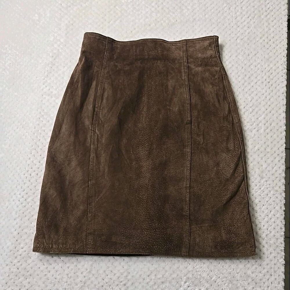 Vintage Contrasts Genuine Leather Brown Pencil Skirt Juniors Size 11 Y2K #0359